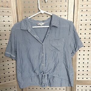 Blue & White Striped Crop Top - L